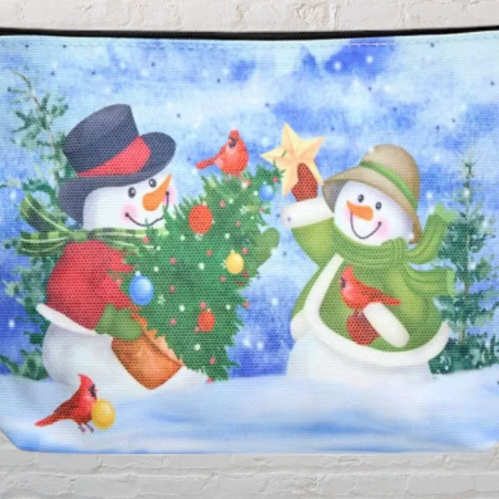 NEW Multi-Use Holiday Pouch -- Screen Print Snowmen, Zippered, Holiday Organizer